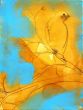 Bird on branch I. Shellac and oil pastel on canvas
