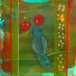 Bird with fruit V. Shellac and oil pastel on canvas