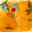 Bird on branch VI. Shellac and oil pastel on canvas