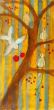 Bird with fruit VII. Shellac and oil pastel on canvas