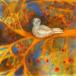 Bird on branch XIII. Shellac and oil pastel on canvas.