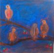 Bird on branch XIV. Shellac and oil pastel on canvas
