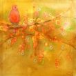 Bird on branch XV. Shellac and oil pastel on canvas
