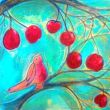 Bird on branch XVI. Shellac and oil pastel on canvas