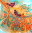 Bird on branch XVIII. Shellac and oil pastel on canvas