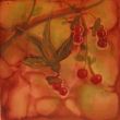 Bird with fruit VIII. Shellac and oil pastel on canvas