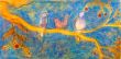 Bird family. Shellac and oil pastel on canvas.