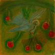 Bird on branch XXVI. Shellac and oil pastel on canvas
