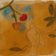 Bird on branch XXVII. Shellac and oil pastel on canvas