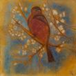Bird on branch XXX. Shellac and oil pastel on canvas