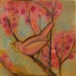 Bird with fruit XI. Shellac and oil pastel on canvas