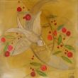 Bird on branch XXXIV. Shellac and oil pastel on canvas