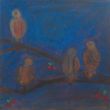 Bird on branch XXXV. Shellac and oil pastel on canvas