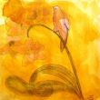 Bird on branch XXXVII. Shellac and oil pastel on canvas