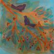 Bird on branch XL. Shellac and oil pastel on canvas