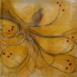 Bird on branch XLI. Shellac and oil pastel on canvas