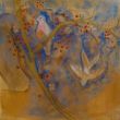 Bird on branch XLIV. Shellac and oil pastel on canvas