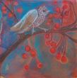 Bird on branch XLV. Shellac and oil pastel on canvas
