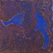 Birds I. Shellac material and oil pastel on canvas.