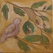 Bird on branch XLVIII. Shellac and oil pastel on canvas