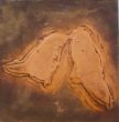 Bird on branch L. Shellac and oil pastel on canvas