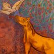Bird with Horse Shellac and oil pastel on canvas