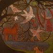 Bird with Horse II. Shellac and oil pastel on canvas.